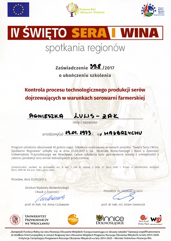 Serowarnia Strużańska - Certyfikaty i dyplomy