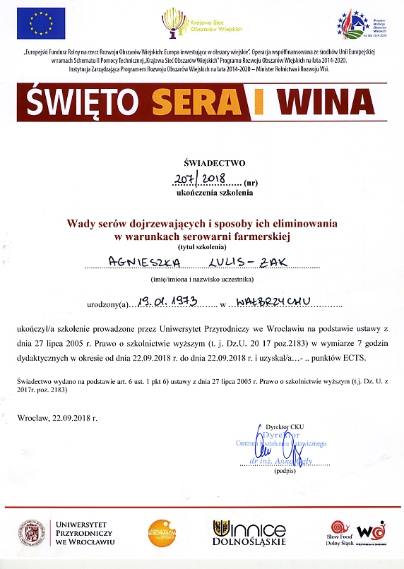 Serowarnia Strużańska - Certyfikaty i dyplomy